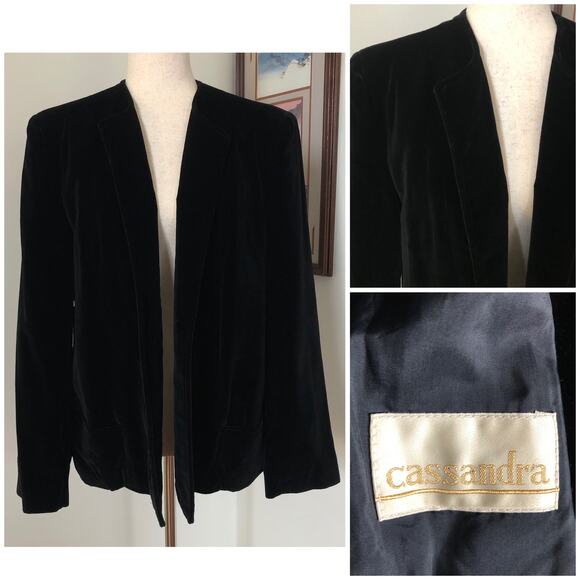 VTG 90s Cassandra Black Velvet Blazer Made in Japan Size 40 Medium Quiet Luxury - Picture 1 of 12